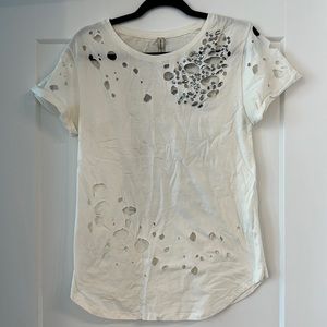 Morena Rosa Size M White Distressed Shirt with Embellishments